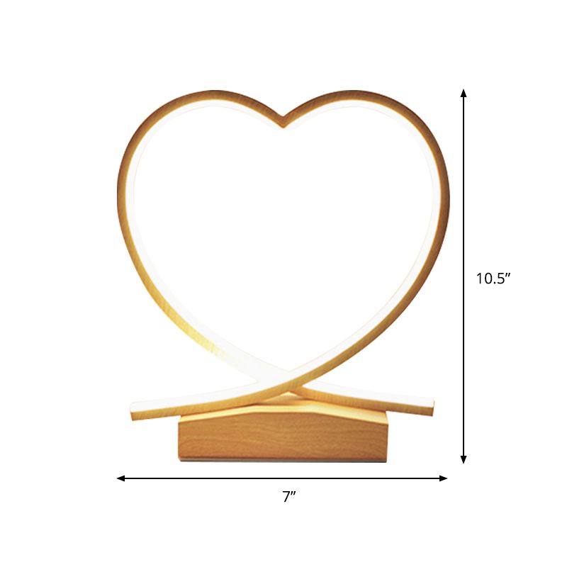 Cuore in metallo piccolo lampada da scrivania modernista a led legno illuminazione per le legno con ombra acrilica