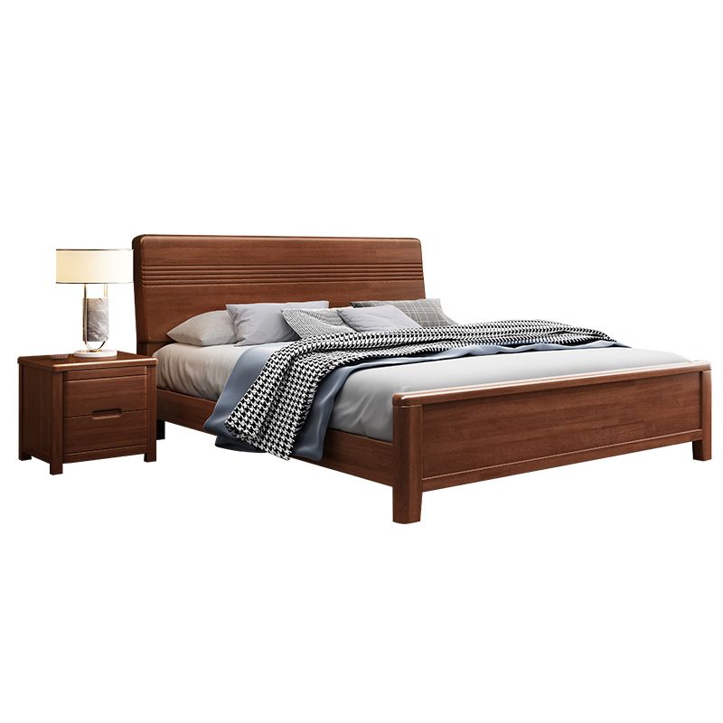Walnut Bed, Deep Brone, Queen,42.91inch High Bed Frame with Bedside