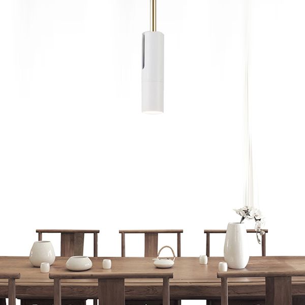 Black/White Cylinder Hanging Light Minimalist Metal LED Pendant Light for Living Room in Warm/White with Adjustable Cord