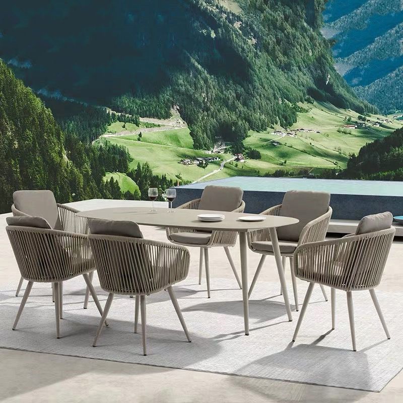 Outdoor Boho Dining Table Set 1/2/3/7 Pcs Metal and Stone Dining Set