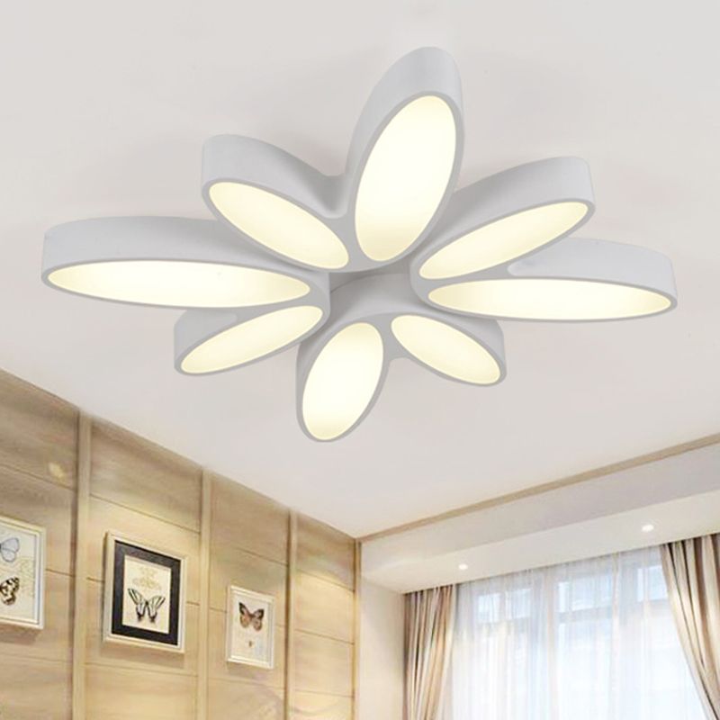 Blossom Child Bedroom Ceiling Mount Light Acrylic 8-Petal Creative Ceiling Lamp in White