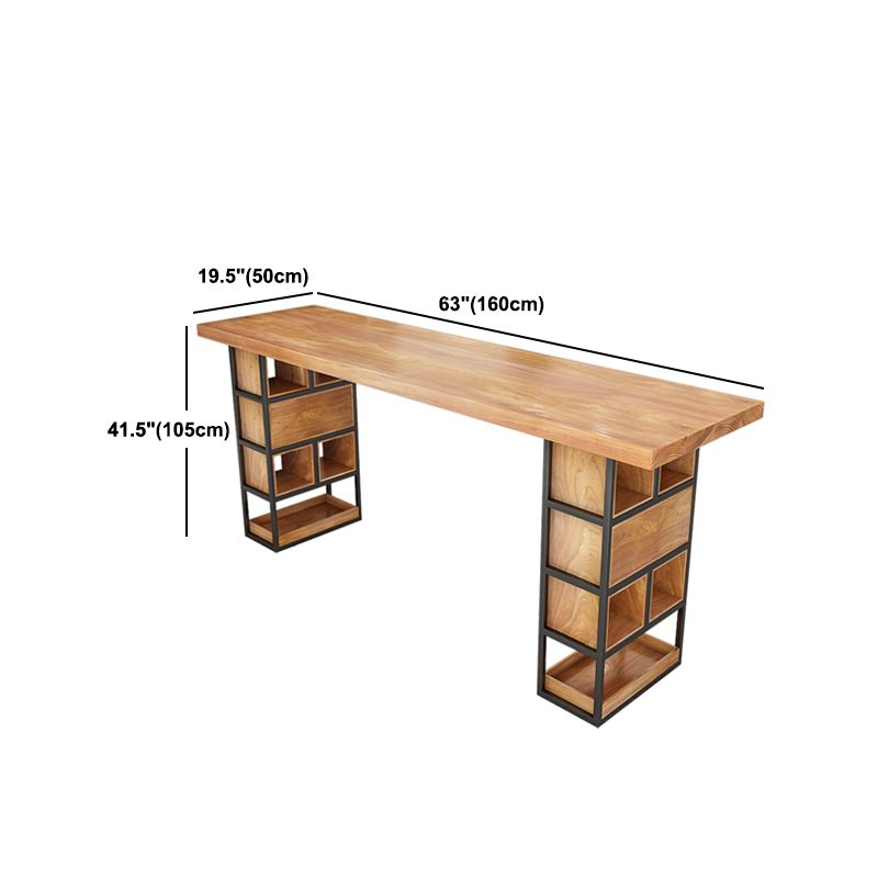 Modern 1/4 Pieces Bar Table Set Rectangle Pine Wood Counter Table with Backless Stools