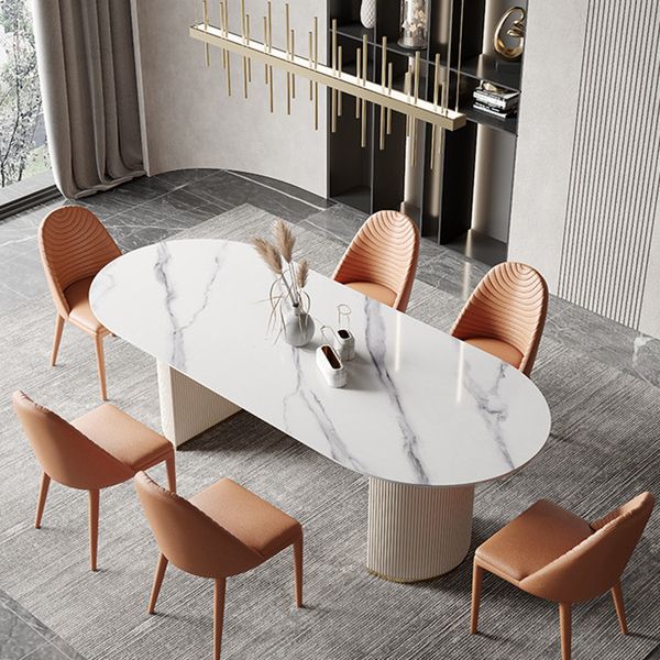 Glam Oval Dining Table Sintered Stone Table with Metal Legs for Home