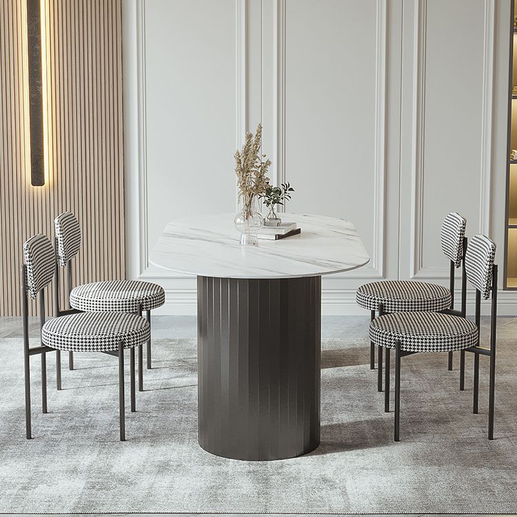 Mesa de comedor ovalada moderna mesa de comedor de piedra sinterizada blanca con base de pedestal doble para el hogar