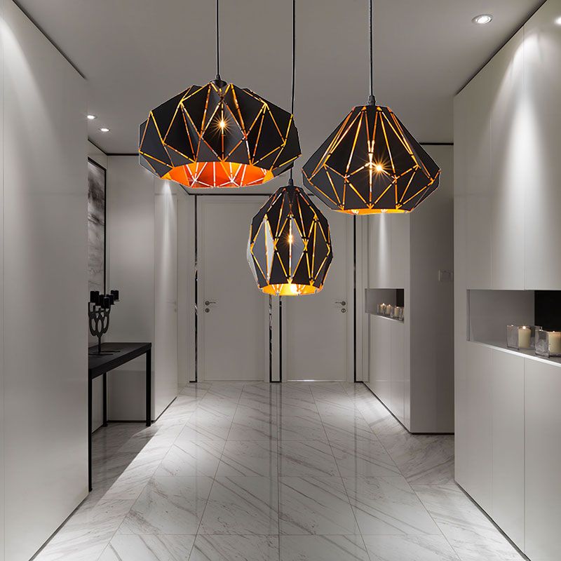 Origami -Stil Anhänger Licht 1 leichte metallische Deckenlampe in Schwarz für das Café Restaurant