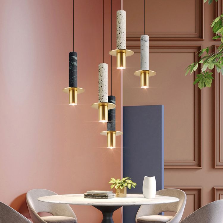 Nordic Modern Long Cylindrical Shape Pendant Light Stone Small Suspension Light for Living Room