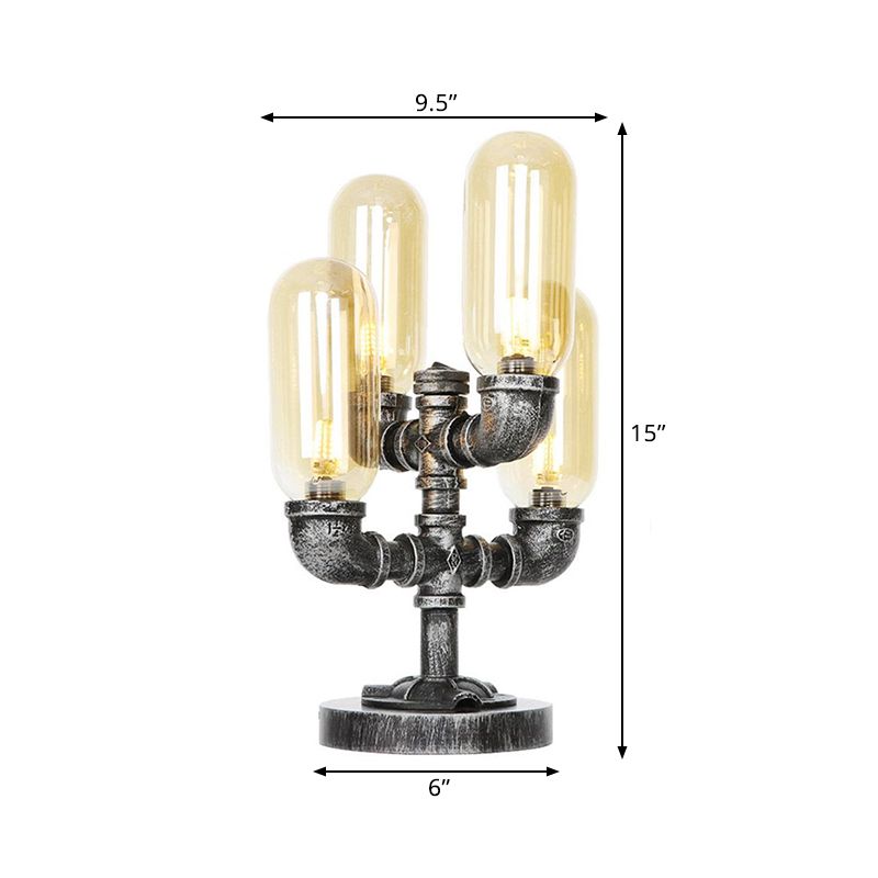 1/4/5-Bulb-Kapsel Schatten Tisch Liging Industrial Clear/Bernstein Glas Nachtlampe für Schlafzimmer