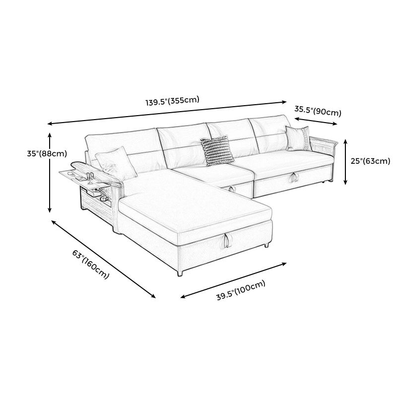 Faux Leather Futon Sectionals with Storage and Slipcovered for Living Room