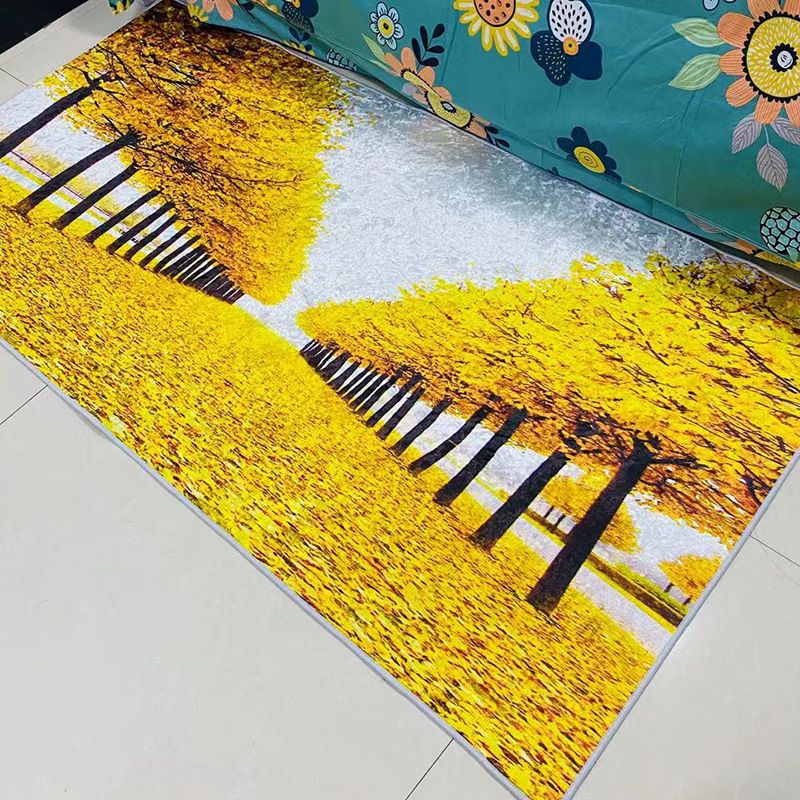 Yellow Gorgeous Rug Polyester Tree Rug Non-Slip Backing Rug for Living Room