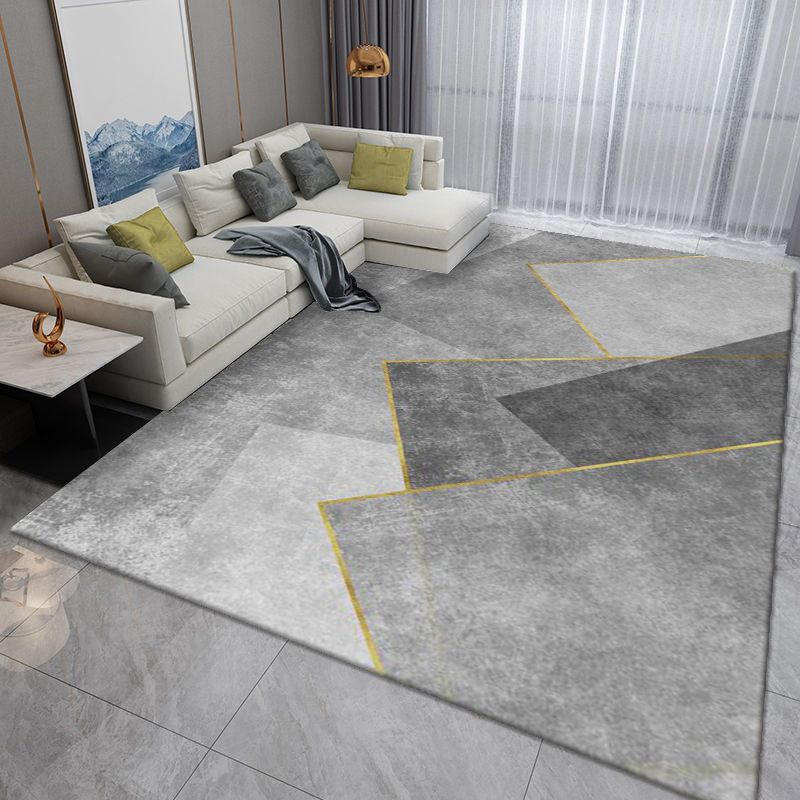 Light Gray Modern Rug Polyester Streak Rug Washable Rug for Drawing Room