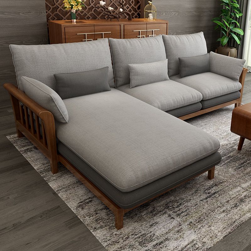 Flared Arm Sectional Sofa, Removable Cushions with Wooden Legs