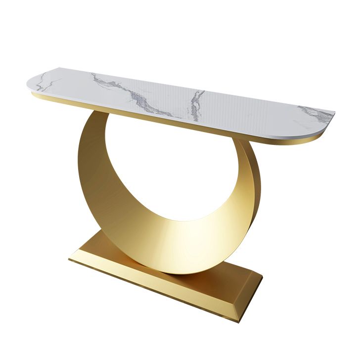 Contemporary Half Moon Console Accent Table Antique Finish Console Sofa Table in Stone