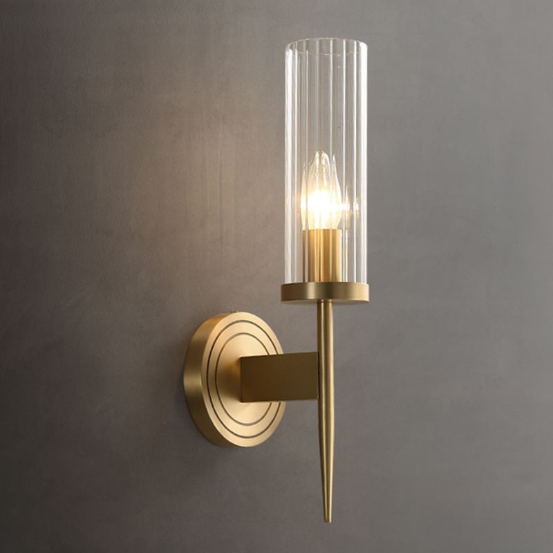Gold Cylindrical Wall Lamp in Modern Luxury Style Copper Wall Light with Pure Glass Shade