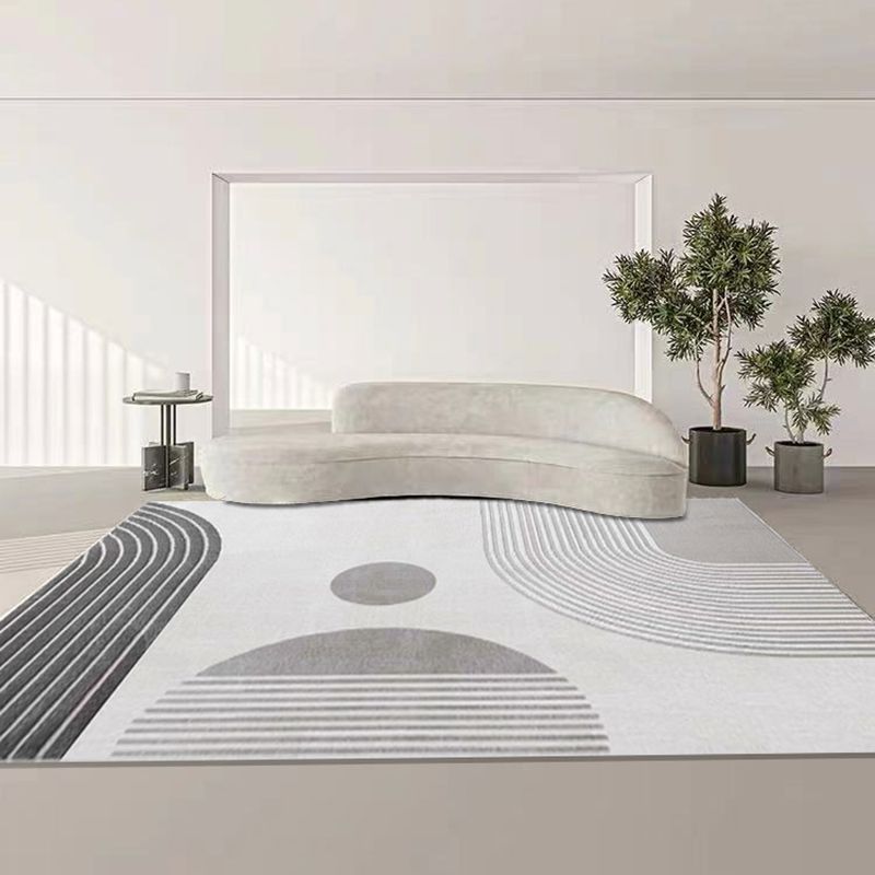 Grey Contemporary Rug Polyester Striped Rug Non-Slip Backing Rug for Sitting Room