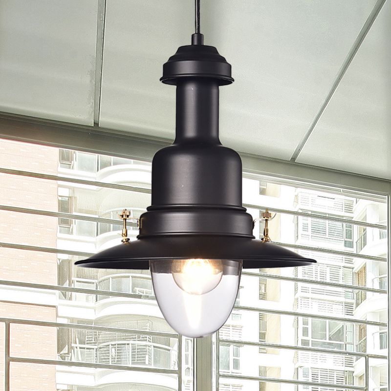 Nautical Style Flat Shade Pendant Lamp 1 Light Metallic Suspended Light in Black/White Finish for Kitchen