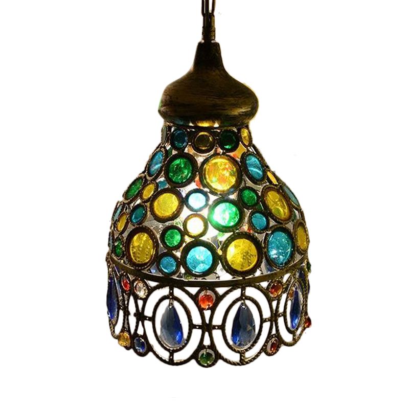 Hollow Restaurant Suspension Lighting Decorative 1 Bulb Green Hanging Pendant Light