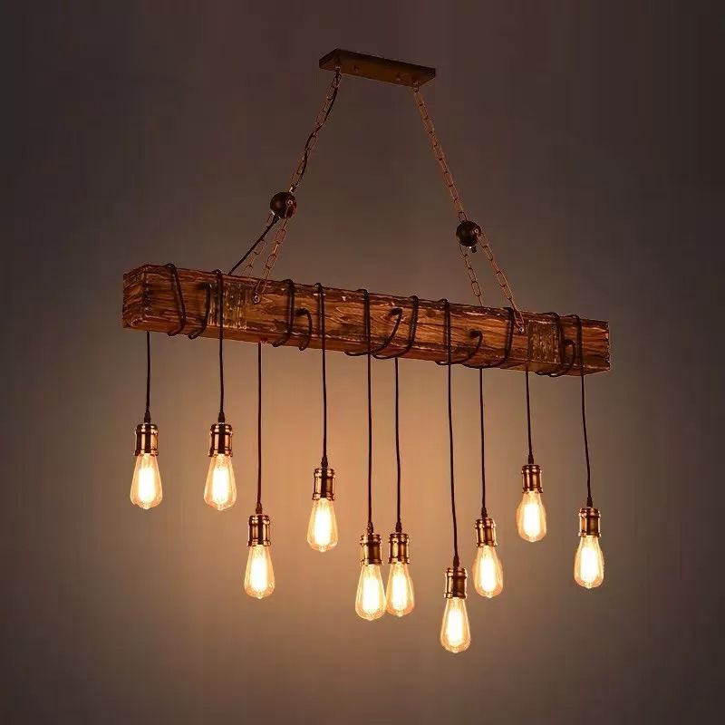 Industrial Style Linear Hanging Pendant Lights Wood Pendant Light Fixtures