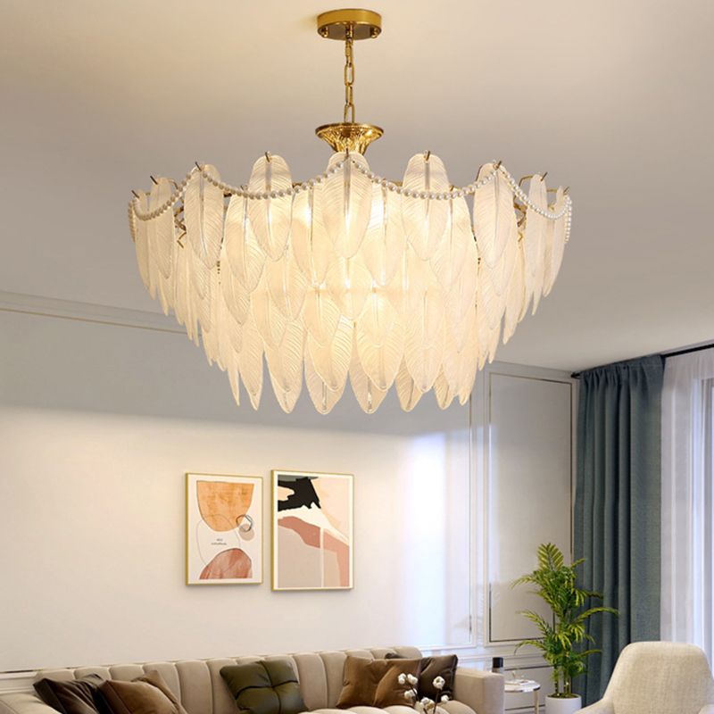 Gold Metal Chandelier Light Fixtures Traditional Multi-Head Feather Hanging Pendant Lamps