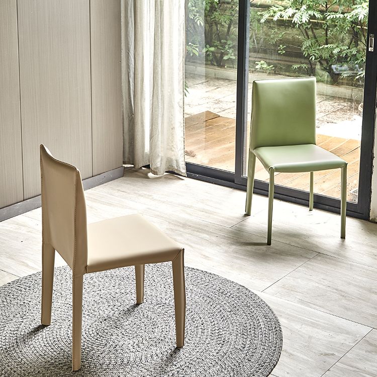 Leather Armless Dining Chairs Home Upholstered Side Chairs with Metal Legs