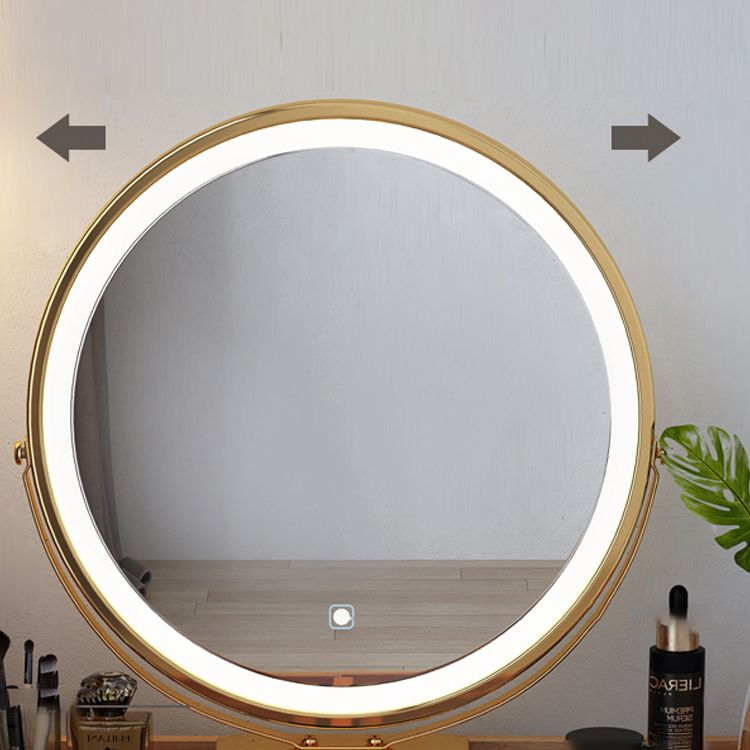 Glass Vanity Table Drawers Stool Vanity Set with Lights Mirror