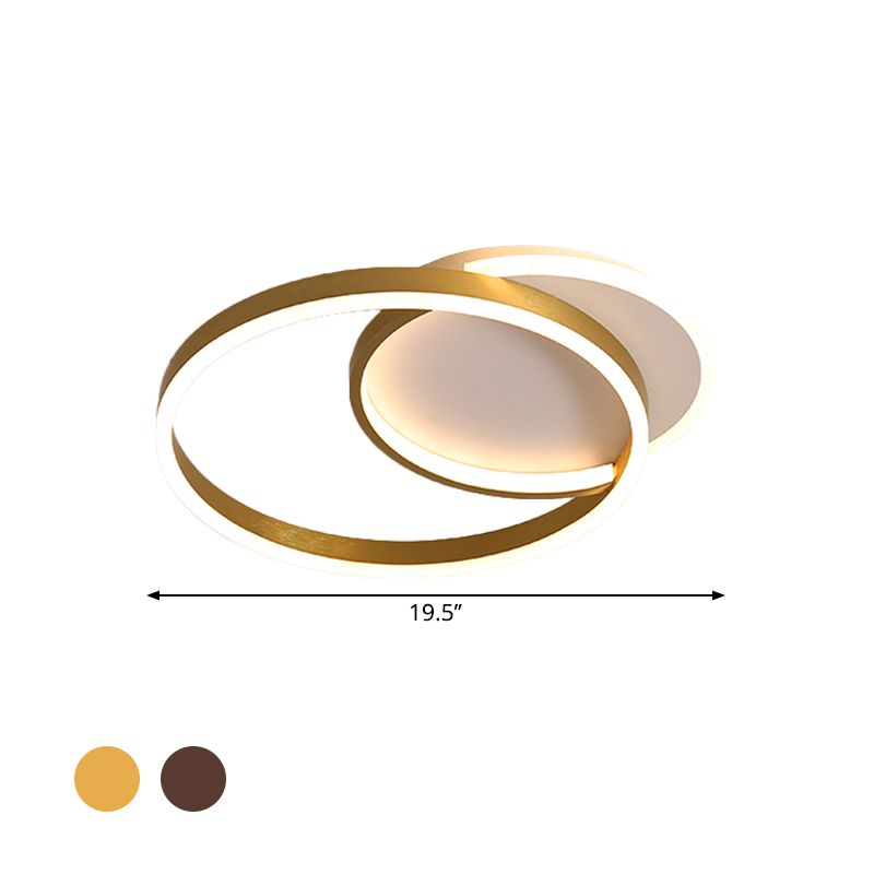 Gold / Coffee Double Hoop Flush Ceiling Light Modern 16 "/19" Largeur LED Flush métallique Monter Fixture à chaud / Lumière blanche pour la chambre