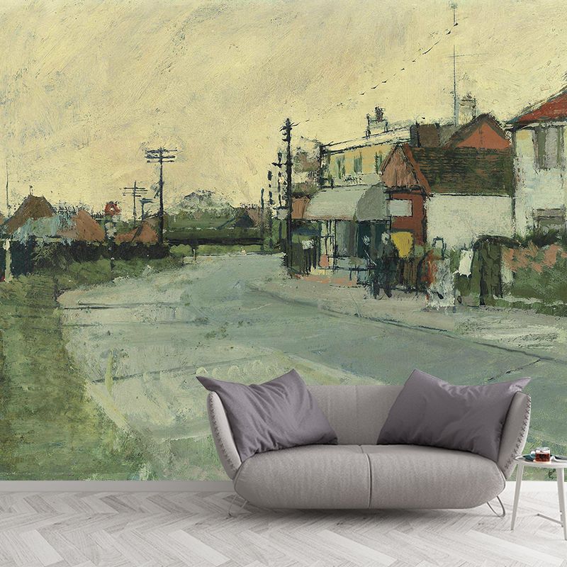 Tranquil Roadside Farmhouses Mural Wallpaper for Bedroom Scenery Painting Wall Art, Optional Size