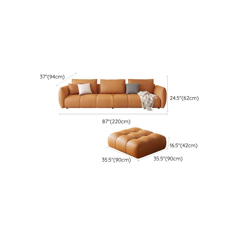 Scandinavian Genuine Leather Orange Pillows Square Arm Living Room Seating