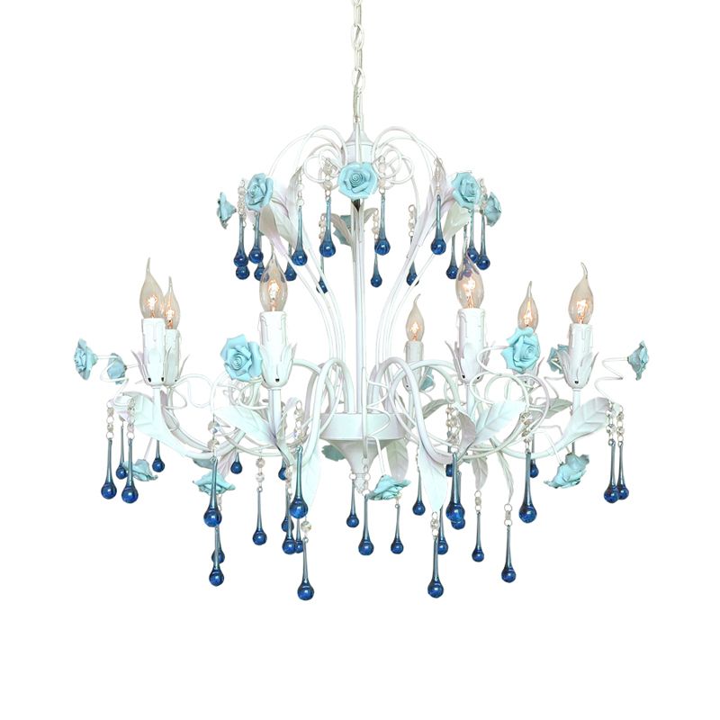 Candelabra Bernero Candelier de techo tradicional Cristal transparente Cantario 8 cabezas de color rosa/azul colgante lámpara de lámpara