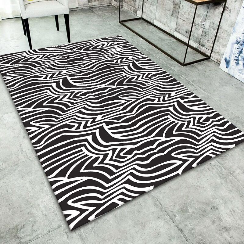 Zwart modern binnen tapijt polyester zebra print tapijt vlekbestendig vloerkleed voor woningdecoratie