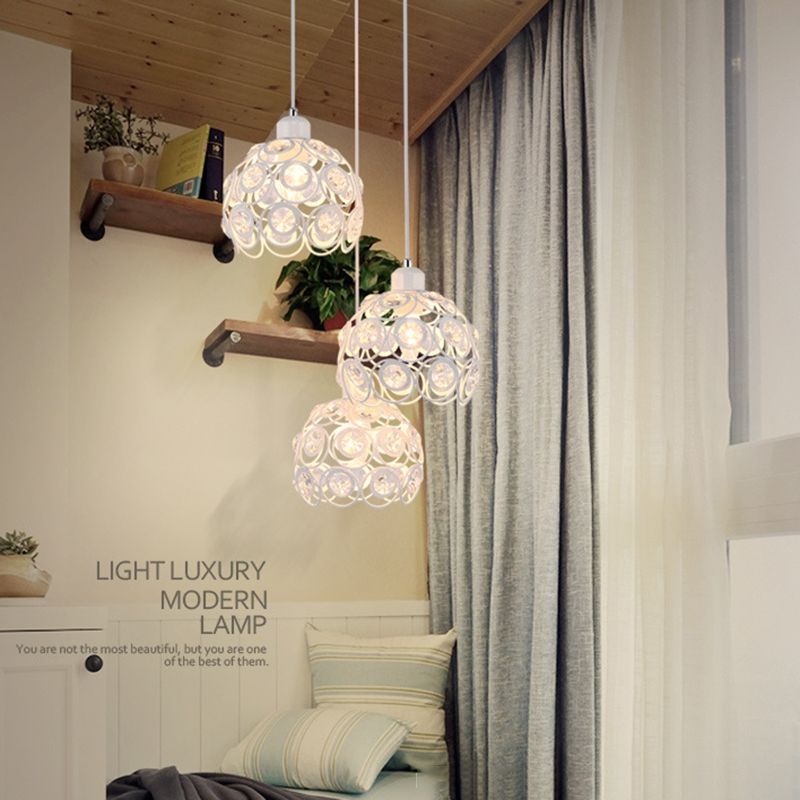 7" Width Contemporary Style Mini Hanging Lamp Metal Frame with Crystal Beaded Lighting Fixture Pendant Lights