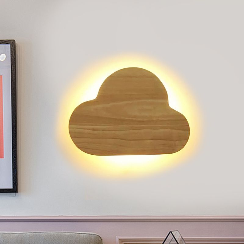 Wood Cloud Flush Mount Wall Sconce Minimalistic Beige LED Wall Mount Lamp in Warm/White Light
