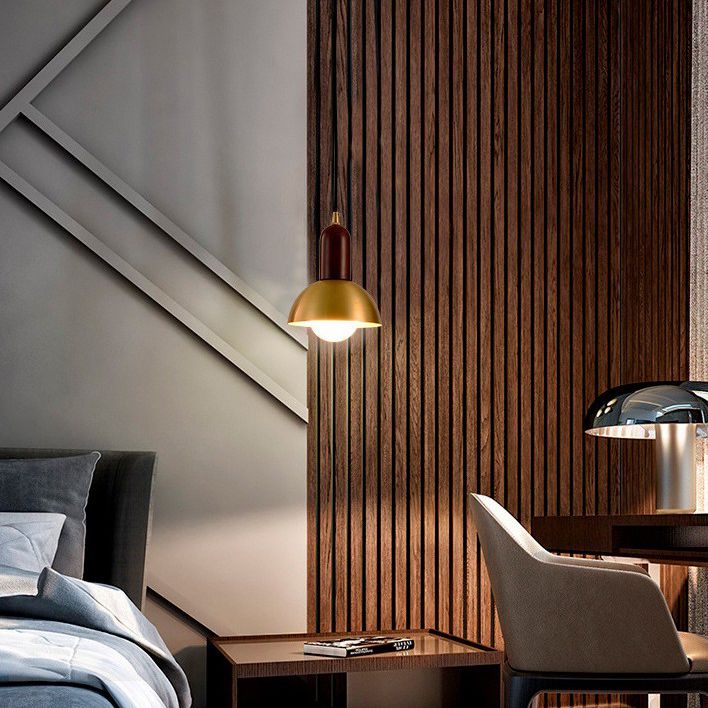 Postmodern Metal Pendant Light 1-Light Small Bedside Suspension Light Fixture in Brass