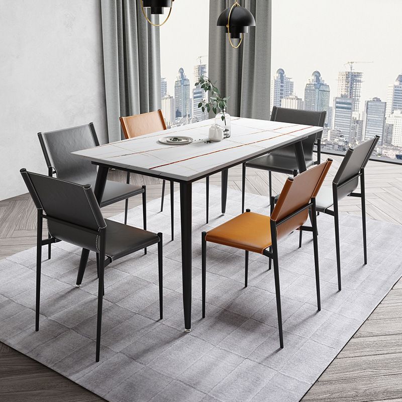 Contemporary Style Leather Chairs Armless Side Chairs with Metal Legs for Home Use