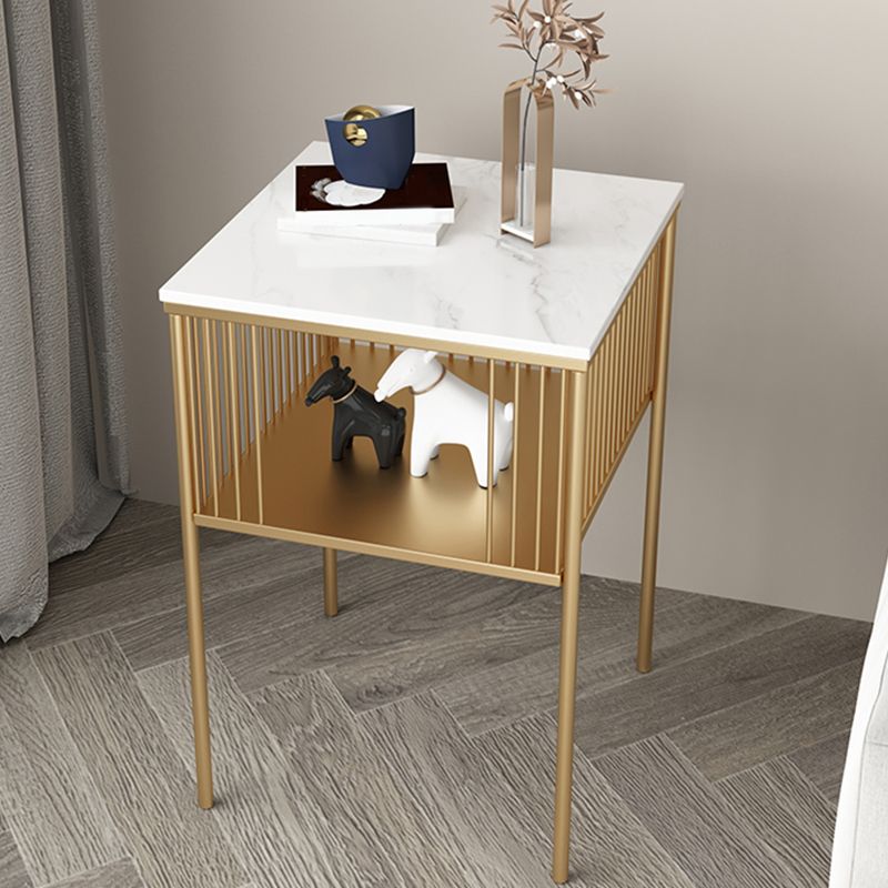 Modernistic Metal 4 Legs End Table Square Slate Top End Table