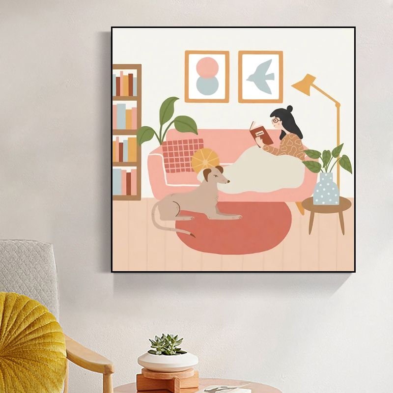 Mädchen-Freizeitleben-Druck, Leinwand, Pastellfarben, nordische Wandkunst, Dekor für Wohnzimmer