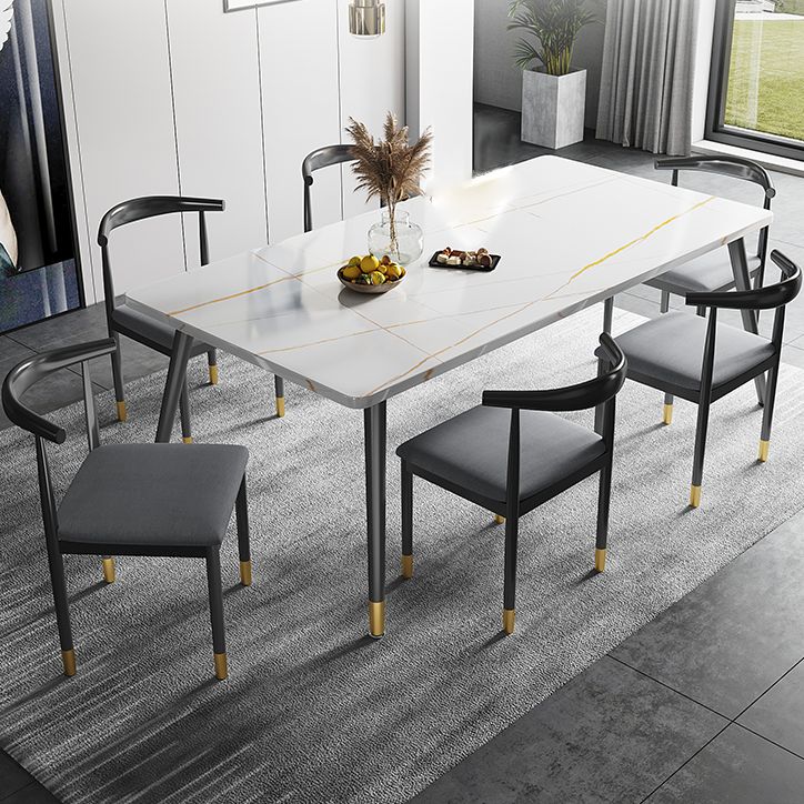 Minimalist Sintered Stone White Dining Set Standard Rectangle Shape Dining Set for Kitchen