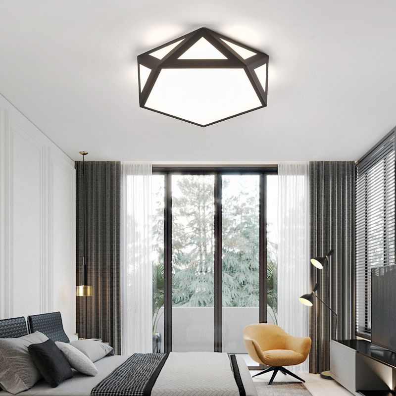 Plafonnier hexagonal en métal à montage encastré, luminaire LED simple à encastrer en noir