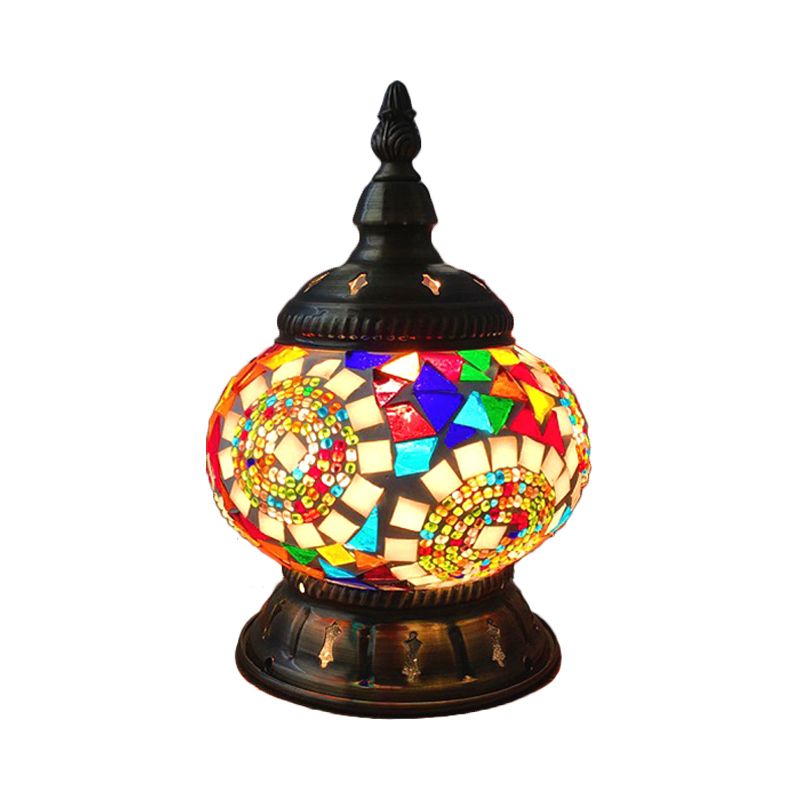 1 Head Globe Table Lamp Traditional Red/Orange/Light Blue Stained Class Nightstand Lamp for Bedroom