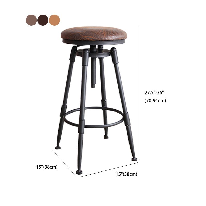 Industrial Metal Stool Upholstered Faux Leather Barstools in Matte Finish for Indoor