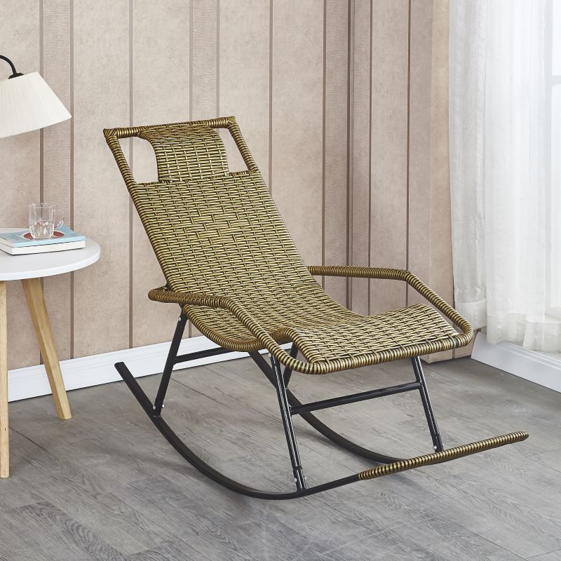 Rattan Rocking Chair Plain Water Resistant Woven Rope Modern Rocking Chair