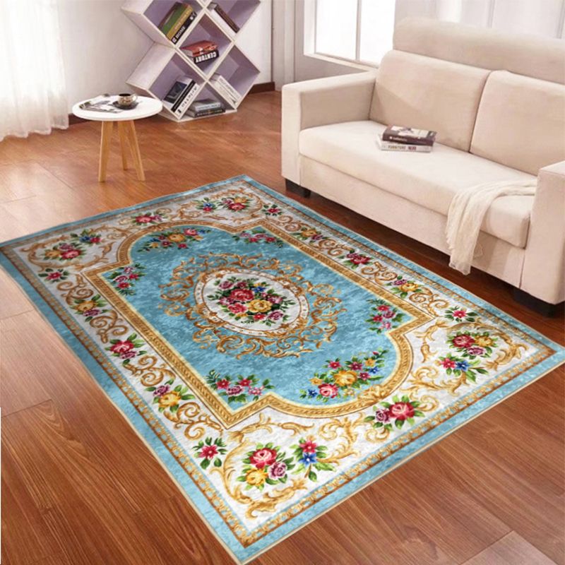 Fancy Red Carpet Medallion Pattern Traditional Area Rug Polyester Non-Slip Backing Rug for Bedroom