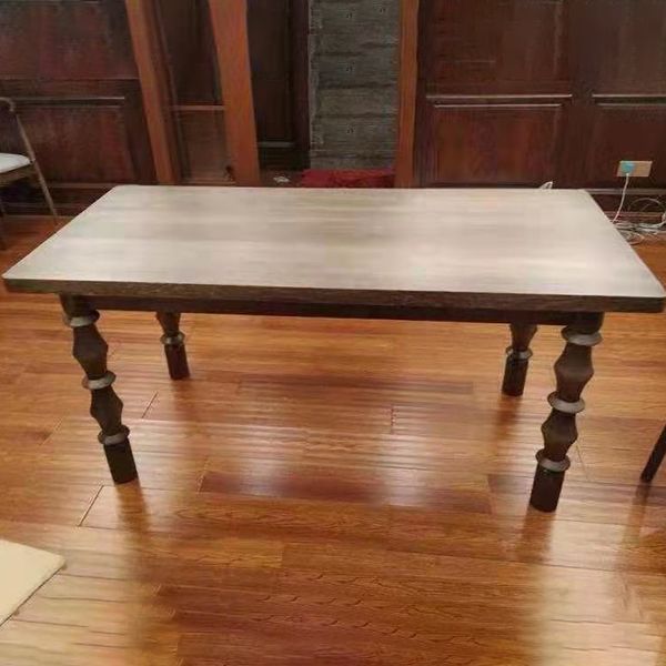 Rectangle Solid Wood Two-Color Dining Table Simplicity 4 Legs Table for Dining Room