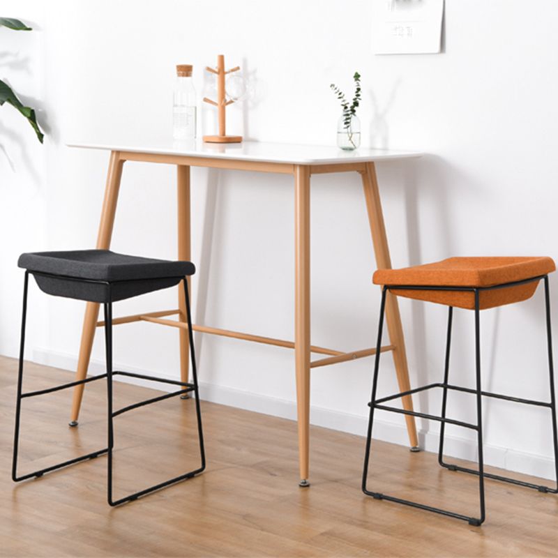 Modern Armless Backless Counter Stool Iron Bar Stool with Cushion and Pedal for Kitchen