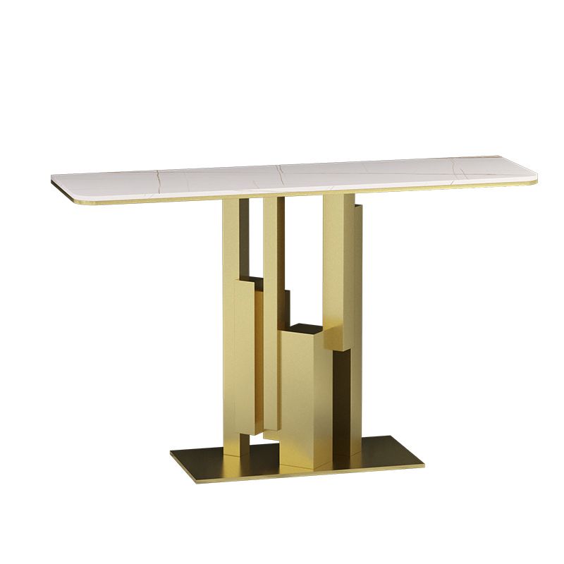 Modern Rectangle Stone Top Accent Tale with Iron Base for Hall