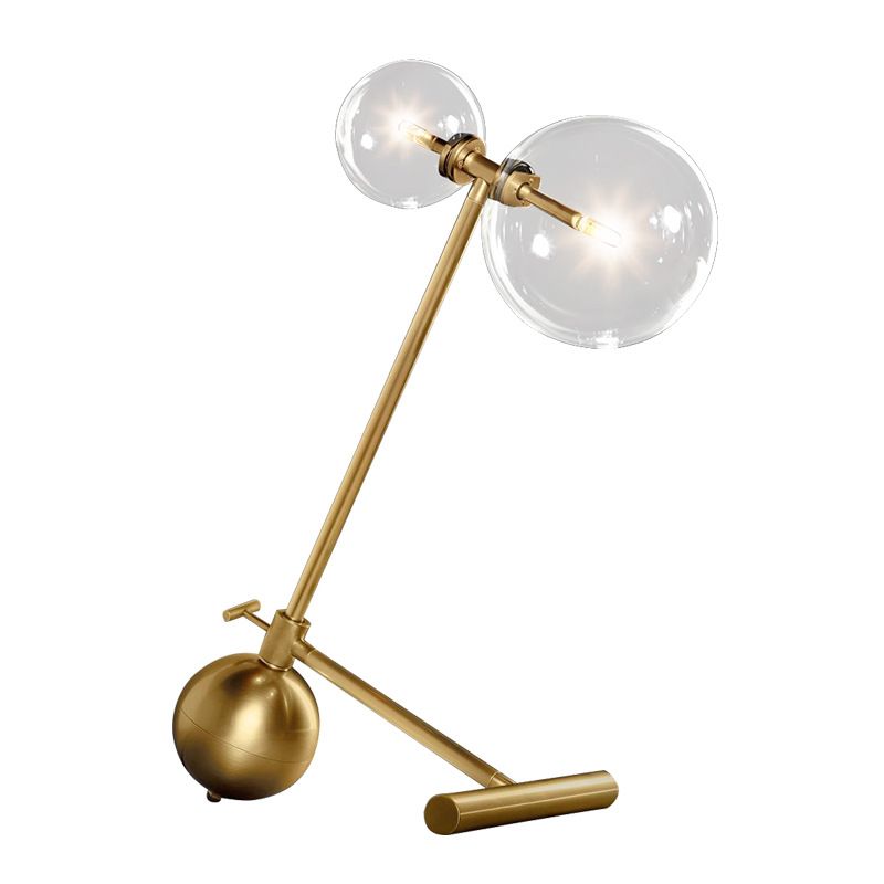 Lámpara de escritorio de noche Globe Lámpara de mesa minimalista de metal LED dorada para mesita de noche con base
