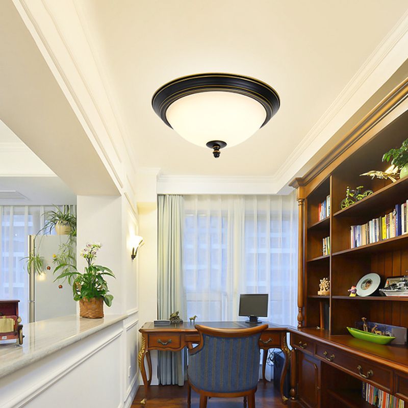 American Style Ceiling Light Wrought Iron Glass Lampombre 1 Light Round Shape Ceiling Lamp for Bedroom