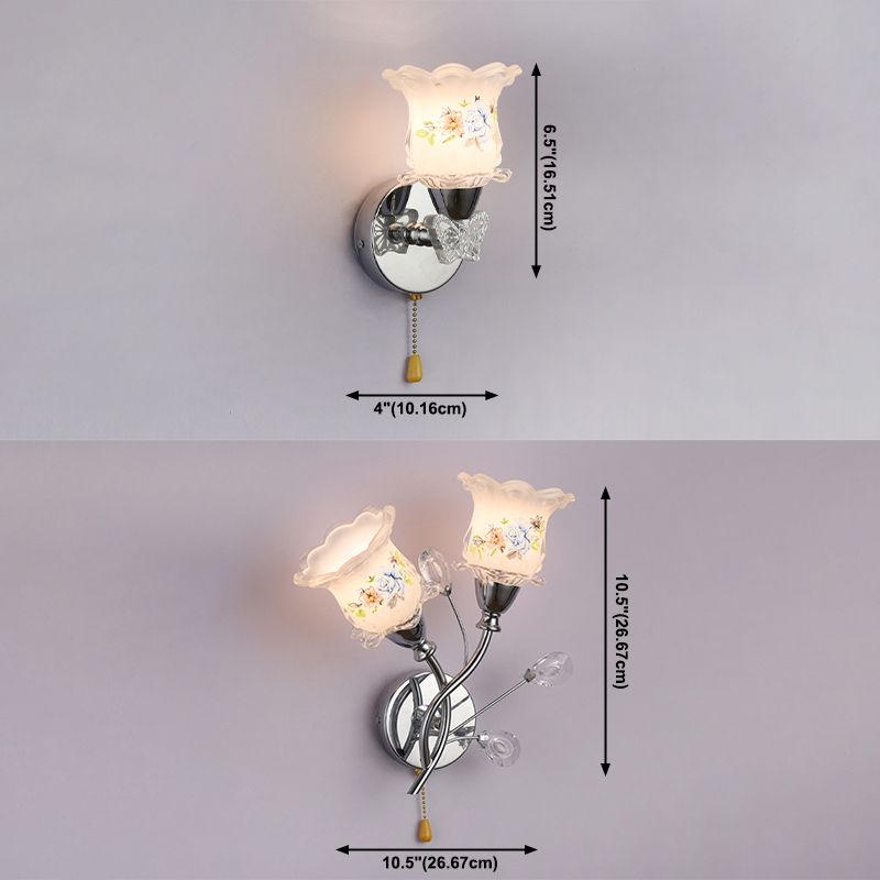 Lampade a fiore di fiore lampada moderna a parete in argento a 1 luce con tonalità di erba