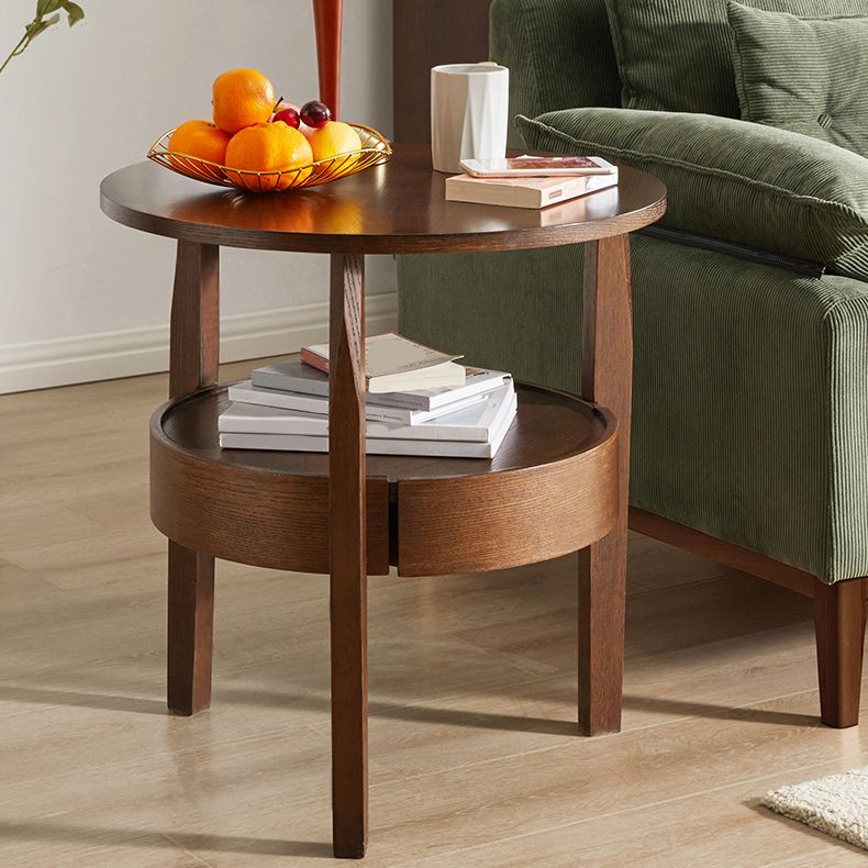 Solid Wood Side Table Modern Style Round Storage Patio Table
