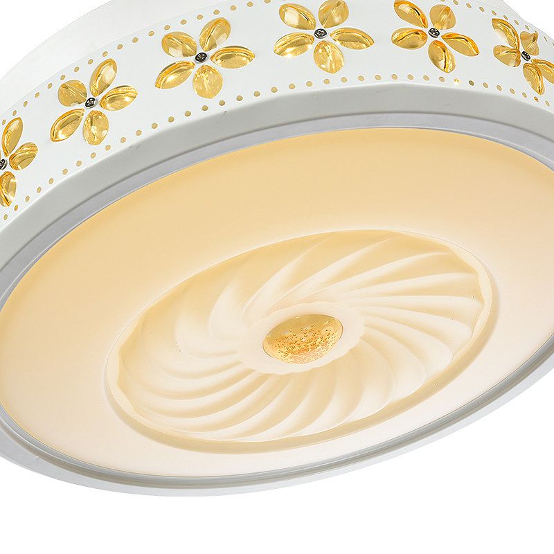 Modern stijlvolle LED -plafondventilator Licht metallic Wit Vortex Semi Flush Lamp met ingebed Amber Crystal Accent