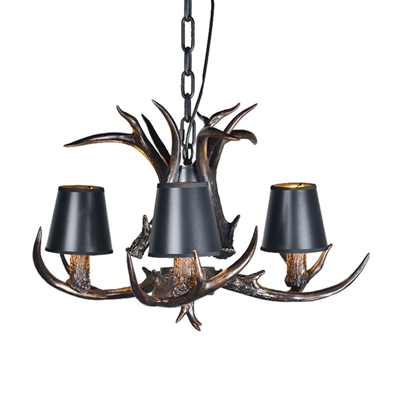 Zwart 3/6/8 Lichten Kroonluchter verlichting Rustieke harsconicte hanger lamp met faux gewei voor slaapkamer